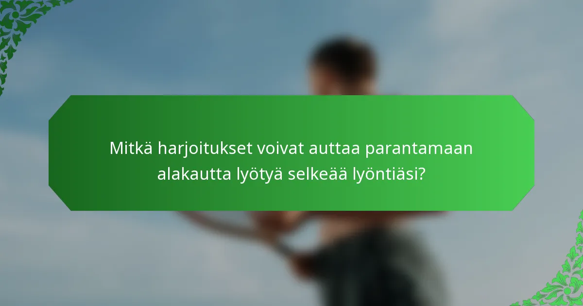 Mitkä harjoitukset voivat auttaa parantamaan alakautta lyötyä selkeää lyöntiäsi?